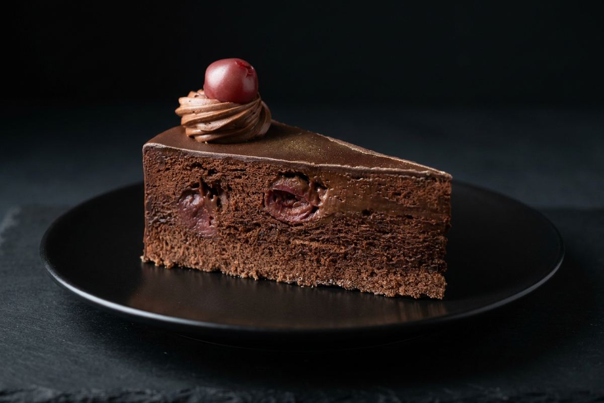 Feketeerdő torta szelet — meggyes csokoládétorta
