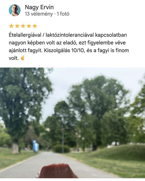 Google-értékelés, 5 csillag — Nagy Ervin: „Ételallergiával kapcsolatban nagyon képben volt az eladó. Kiszolgálás 10/10.”
